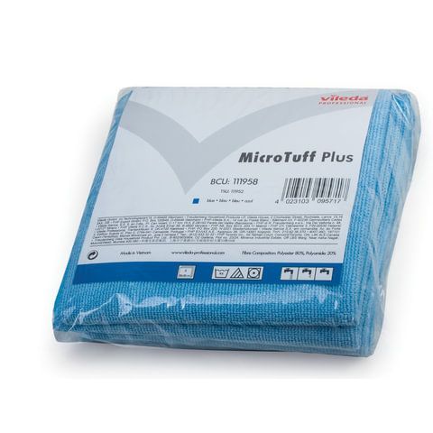 Салфетка VILEDA &quot;МикроТаффПлюс&quot;, КОМПЛЕКТ 5 шт., микрофибра, голубая, 38х38 см, 340 г/м2, 111958