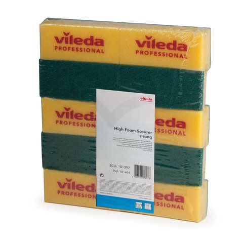 Губки VILEDA &quot;Виледа&quot;, комплект 10 шт., для любых поверхностей, желтые, зеленый абразив, 7х15 см, 101397
