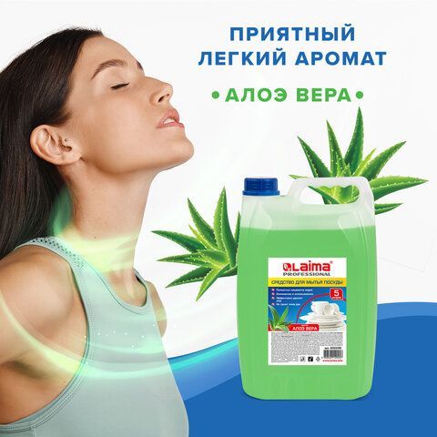 Средство для мытья посуды 5 л, LAIMA PROFESSIONAL концентрат, &quot;Алоэ Вера&quot;, 602298
