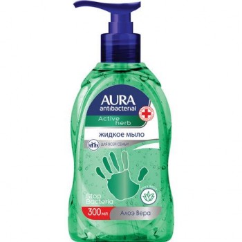 Мыло-крем жидкое, 300 мл, AURA 2 шт. "Antibacterial", антибактериальное, "Экстракт алоэ", дозатор, 28427, 6514
