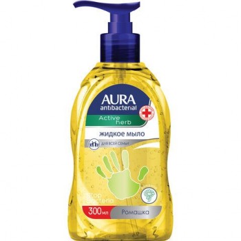 Мыло-крем жидкое, 300 мл, AURA 12 шт. "Antibacterial", антибактериальное, "Экстракт ромашки", дозатор, 28410, 11704
