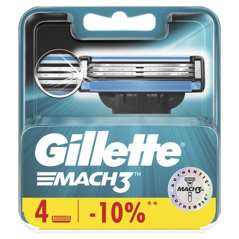 Сменные кассеты для бритья 4 шт., GILLETTE (Жиллет) &quot;Mach3&quot;, для мужчин