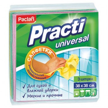 Салфетки универсальные, 38х38 см, КОМПЛЕКТ 3 шт., 110 г/м2, вискоза, PACLAN 5 шт. "Practi Universal", 410018