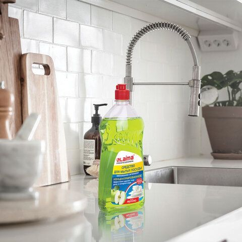Средство для мытья посуды 1 кг, LAIMA 2 шт. PROFESSIONAL, концентрат, &quot;Яблоко&quot;, 604648