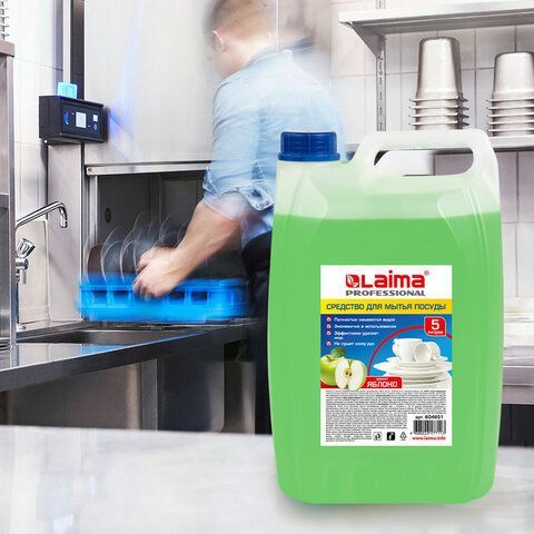 Средство для мытья посуды 5 л, LAIMA PROFESSIONAL, концентрат, &quot;Яблоко&quot;, 604651