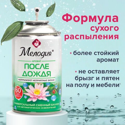 Сменный баллон 250 мл МЕЛОДИЯ &quot;После дождя&quot;, для автоматических освежителей, универсальный, 605227