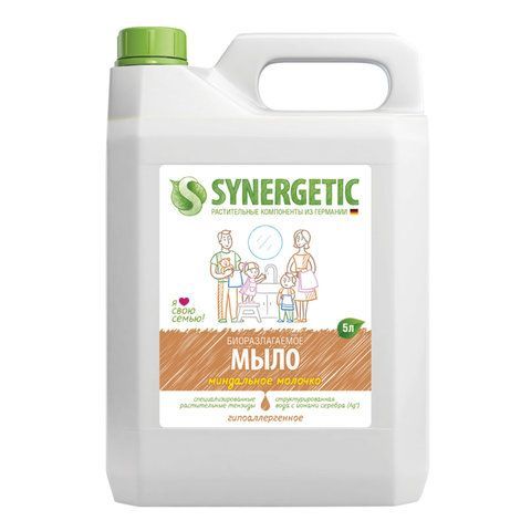 Мыло жидкое 5 л SYNERGETIC &quot;Миндальное молочко&quot;, гипоаллергенное, биоразлагаемое, 105506