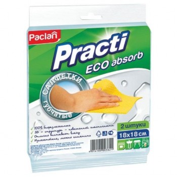 Салфетки целлюлозные (губчатые) 18х18 см, КОМПЛЕКТ 2 шт., PACLAN 3 шт. "Practi ECO absorb", ш/к3621, 410164