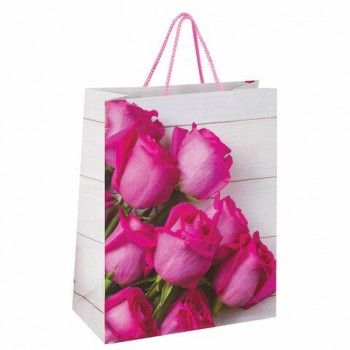 Пакет подарочный (1 штука) 26x13x32 см, ЗОЛОТАЯ СКАЗКА 12 шт. "Розовые розы", ламинированный, 606582