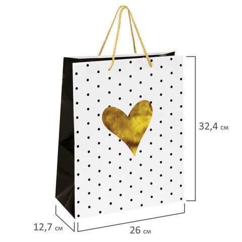 Пакет подарочный (1 штука) 26x13x33 см, ЗОЛОТАЯ СКАЗКА 12 шт. &quot;Золотое сердце&quot;, ламинированный, 606583