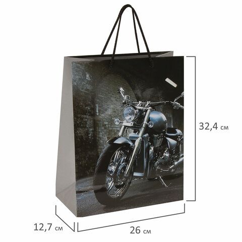 Пакет подарочный (1 штука) 26x13x32 см, ЗОЛОТАЯ СКАЗКА 12 шт. &quot;Мотоцикл&quot;, ламинированный, 606589