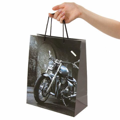 Пакет подарочный (1 штука) 26x13x32 см, ЗОЛОТАЯ СКАЗКА 12 шт. &quot;Мотоцикл&quot;, ламинированный, 606589