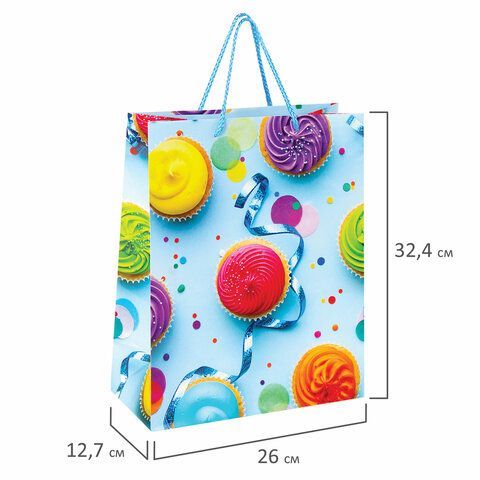 Пакет подарочный (1 штука) 26x13x32 см, ЗОЛОТАЯ СКАЗКА 12 шт. &quot;Кексики&quot;, ламинированный, 606593