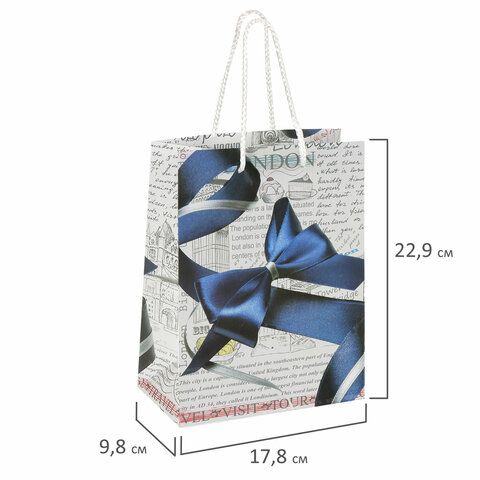 Пакет подарочный (1 штука) 18x10x23 см, ЗОЛОТАЯ СКАЗКА &quot;Синий бант&quot;, ламинированный, 606599
