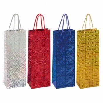 Пакет подарочный для бутылки 13x8,5x36 см, ЗОЛОТАЯ СКАЗКА 12 шт. голография, ассорти 4 цвета, 606608
