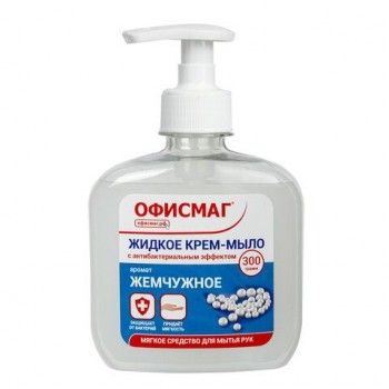 Мыло-крем жидкое 300 г ОФИСМАГ 2 шт., "Премиум жемчужное", с антибактериальным эффектом, дозатор, 606782