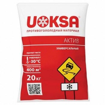 Реагент противогололёдный 20 кг UOKSA Актив, до -30°C, хлорид кальция + минеральной соли, мешок