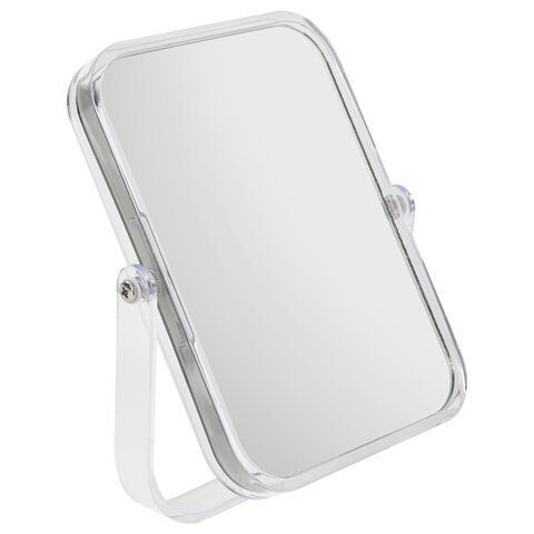 Зеркало настольное BRABIX, 19х16 см, двустороннее, с увеличением, прозрачная рамка, 607423