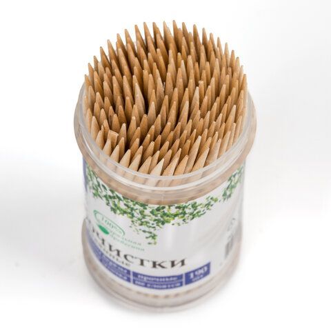 Зубочистки деревянные 190 штук в диспенсере с крышкой, БЕЛЫЙ АИСТ 24 шт., берёза, 607566