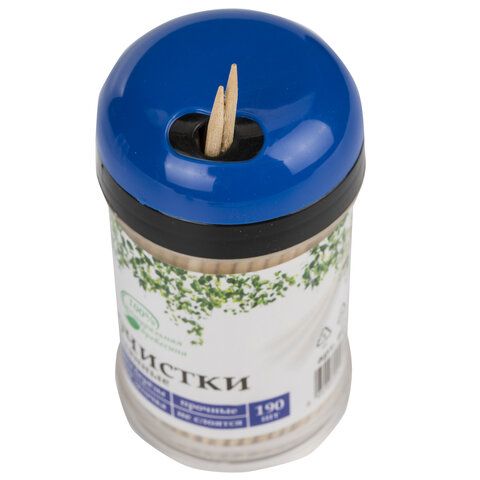 Зубочистки деревянные 190 штук в диспенсере с крышкой, БЕЛЫЙ АИСТ 24 шт., берёза, 607566