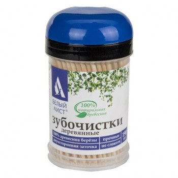 Зубочистки деревянные 190 штук в диспенсере с крышкой, БЕЛЫЙ АИСТ 24 шт., берёза, 607566