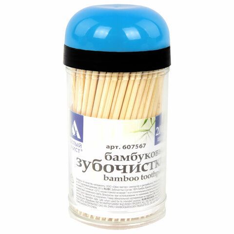 Зубочистки бамбуковые 200 штук в диспенсере, БЕЛЫЙ АИСТ 12 шт., 607567