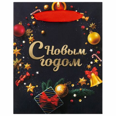 Пакет подарочный (1 штука) новогодний 11x6x15 см, ЗОЛОТАЯ СКАЗКА 12 шт. &quot;New Year&quot;, фольга, 608228