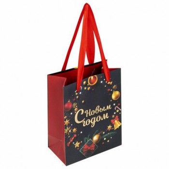 Пакет подарочный (1 штука) новогодний 11x6x15 см, ЗОЛОТАЯ СКАЗКА 12 шт. "New Year", фольга, 608228