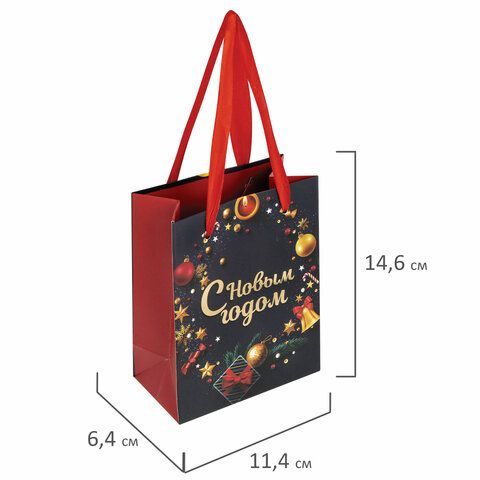 Пакет подарочный (1 штука) новогодний 11x6x15 см, ЗОЛОТАЯ СКАЗКА 12 шт. &quot;New Year&quot;, фольга, 608228