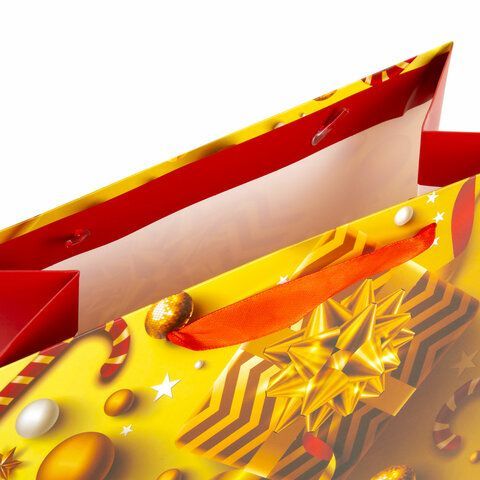 Пакет подарочный (1 штука) новогодний 26x13x32 см, ЗОЛОТАЯ СКАЗКА 12 шт. &quot;New Year&quot;, глиттер, 608229