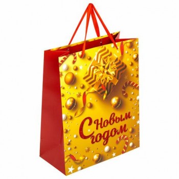 Пакет подарочный (1 штука) новогодний 26x13x32 см, ЗОЛОТАЯ СКАЗКА 12 шт. "New Year", глиттер, 608229