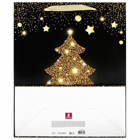Пакет подарочный (1 штука) новогодний 26x13x32 см, ЗОЛОТАЯ СКАЗКА 12 шт. &quot;Midnight Christmas Tree&quot;, глиттер, 608230