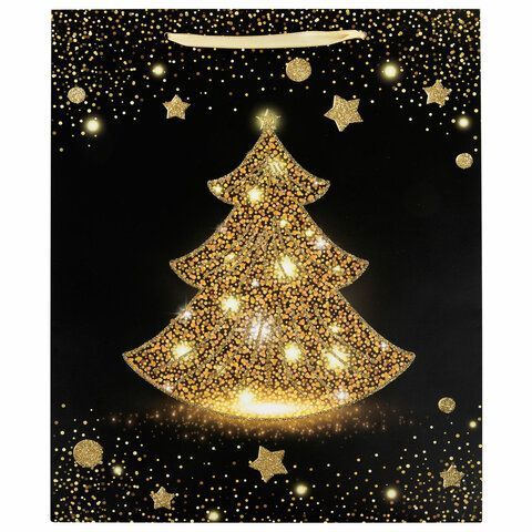 Пакет подарочный (1 штука) новогодний 26x13x32 см, ЗОЛОТАЯ СКАЗКА 12 шт. &quot;Midnight Christmas Tree&quot;, глиттер, 608230
