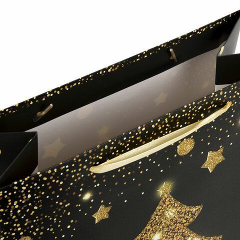 Пакет подарочный (1 штука) новогодний 26x13x32 см, ЗОЛОТАЯ СКАЗКА 12 шт. &quot;Midnight Christmas Tree&quot;, глиттер, 608230