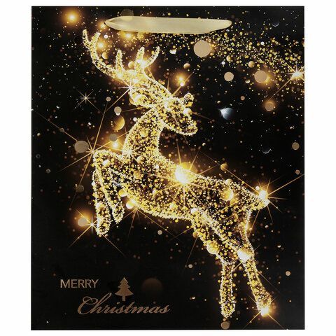 Пакет подарочный (1 штука) новогодний 26x13x32 см, ЗОЛОТАЯ СКАЗКА 12 шт. &quot;Midnight Deer&quot;, фольга, 608231