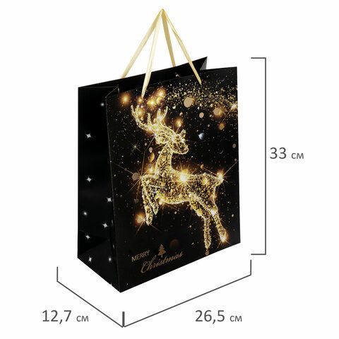 Пакет подарочный (1 штука) новогодний 26x13x32 см, ЗОЛОТАЯ СКАЗКА 12 шт. &quot;Midnight Deer&quot;, фольга, 608231