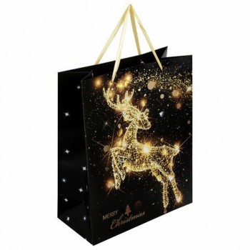 Пакет подарочный (1 штука) новогодний 26x13x32 см, ЗОЛОТАЯ СКАЗКА 12 шт. "Midnight Deer", фольга, 608231