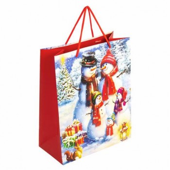 Пакет подарочный (1 штука) новогодний 26x13x32 см, ЗОЛОТАЯ СКАЗКА 12 шт. "Snowman", глиттер, 608232