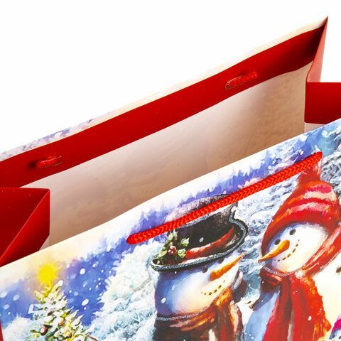 Пакет подарочный (1 штука) новогодний 26x13x32 см, ЗОЛОТАЯ СКАЗКА 12 шт. &quot;Snowman&quot;, глиттер, 608232