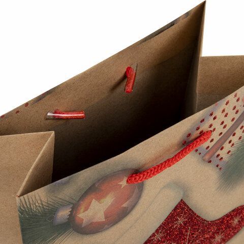 Пакет подарочный (1 штука) новогодний 18x10x23 см, ЗОЛОТАЯ СКАЗКА 12 шт. &quot;Christmas Kraft&quot;, глиттер, 608235