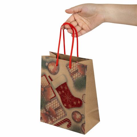 Пакет подарочный (1 штука) новогодний 18x10x23 см, ЗОЛОТАЯ СКАЗКА 12 шт. &quot;Christmas Kraft&quot;, глиттер, 608235