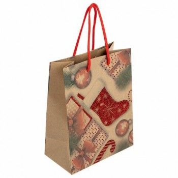 Пакет подарочный (1 штука) новогодний 18x10x23 см, ЗОЛОТАЯ СКАЗКА 12 шт. "Christmas Kraft", глиттер, 608235