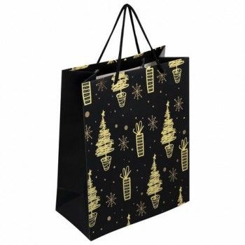 Пакет подарочный (1 штука) новогодний 26x13x32 см, ЗОЛОТАЯ СКАЗКА 12 шт. "Black&Gold", фольга, чёрный, 608236