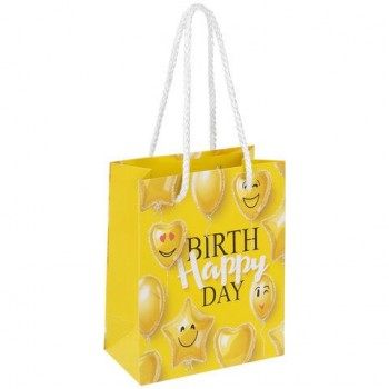 Пакет подарочный (1 штука) 11x6x15 см, ЗОЛОТАЯ СКАЗКА 12 шт. "Happy Birthday", глиттер, желтый, 608237