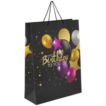 Пакет подарочный (1 штука) 33x13x45 см, ЗОЛОТАЯ СКАЗКА 12 шт. "Happy Birthday", фольга, черный, 608240