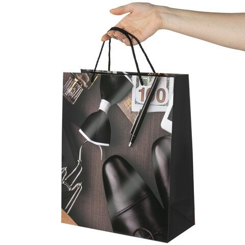 Пакет подарочный (1 штука) 26x13x32 см, ЗОЛОТАЯ СКАЗКА 12 шт. &quot;Businessman&quot;, выборочный лак, 608245