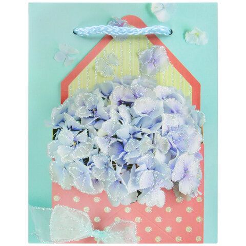 Пакет подарочный (1 штука) 11x6x15 см, ЗОЛОТАЯ СКАЗКА 12 шт. &quot;Summer Flowers&quot;, глиттер, голубой, 608246