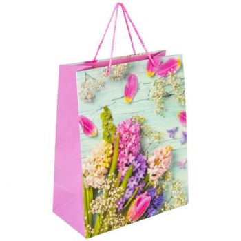 Пакет подарочный (1 штука) 26x13x32 см, ЗОЛОТАЯ СКАЗКА 12 шт. "Spring Flowers", глиттер, розовый, 608247