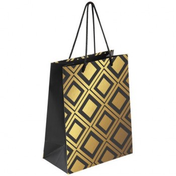 Пакет подарочный (1 штука) 18x10x23 см, ЗОЛОТАЯ СКАЗКА 12 шт. "Gold Luxury", тиснение фольгой, чёрный, 608248