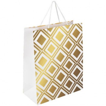 Пакет подарочный (1 штука) 26x13x32 см, ЗОЛОТАЯ СКАЗКА 12 шт. "Gold Luxury", тиснение фольгой, белый, 608249